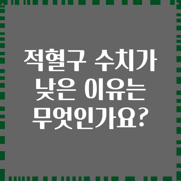 적혈구 수치가 낮은 이유는 무엇인가요?